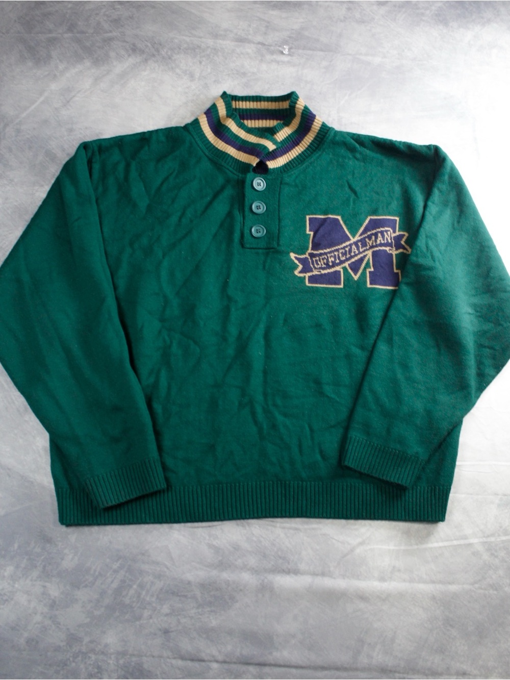 Boohoo Mens Green Zip-Up Sweater with Striped Collar